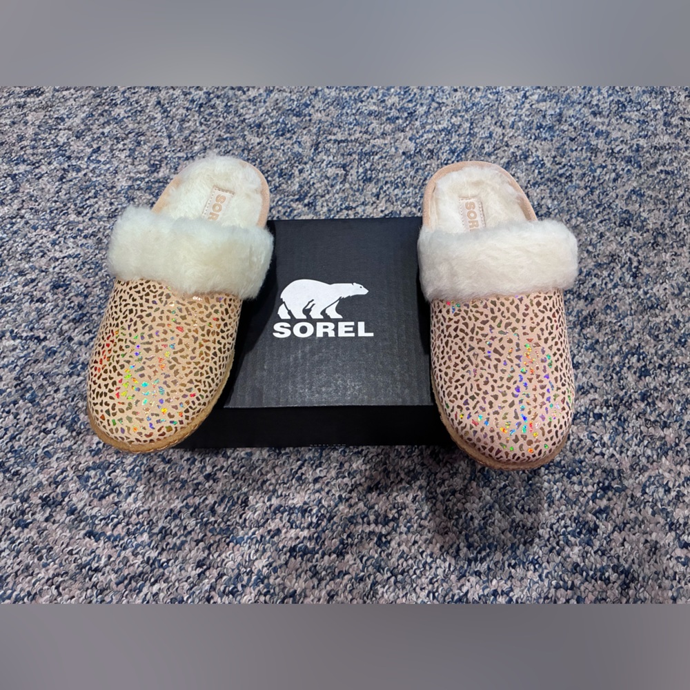 Sorel Iridescent Leopard Slippers with Fuzzy Lining